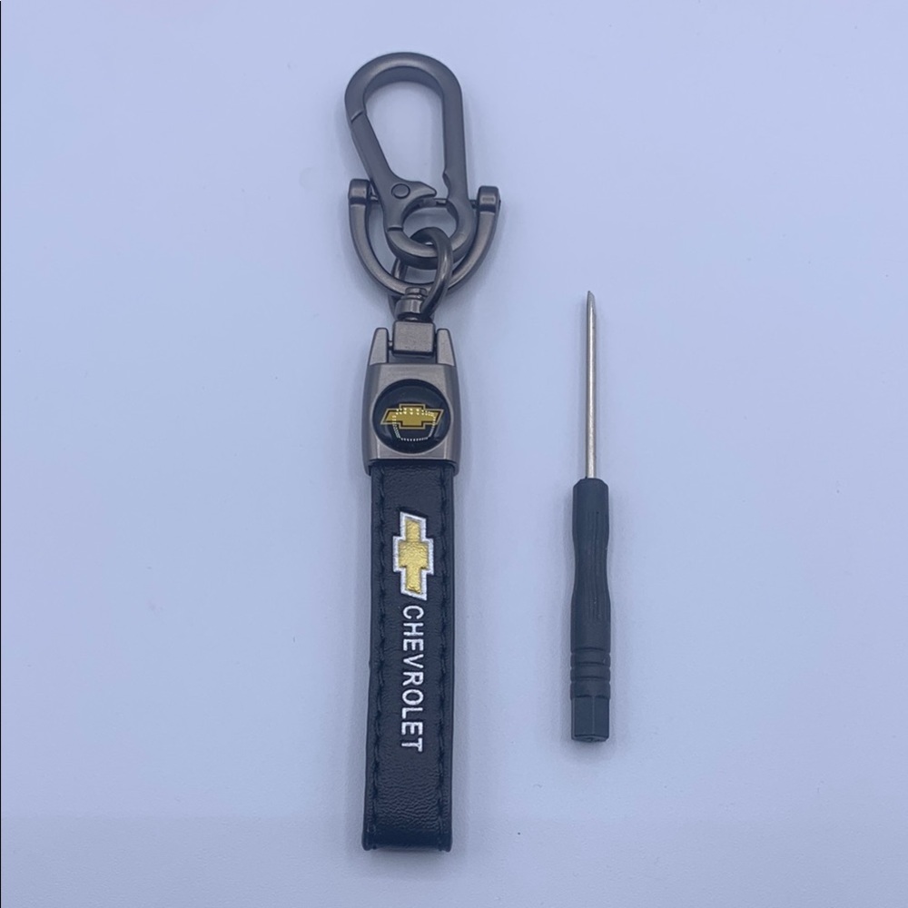 Chevrolet Leather Black Keychain Gold Logo Key Fob Holder